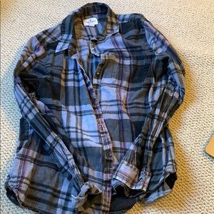 Gray purple and black AE plaid shirt